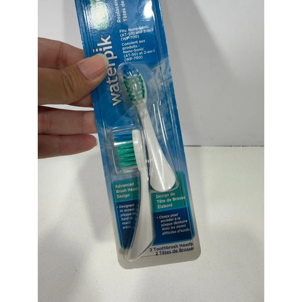 Waterpik Nano-Sonic Replacement Brush Heads 2ct AT-50 WP-700 White Soft Bristle